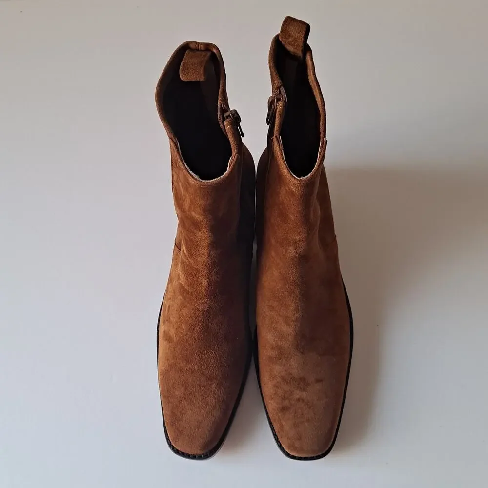 NWOB Madewell Idris Square Toe Suede Western Ankle Boots Russet Womens Size 11